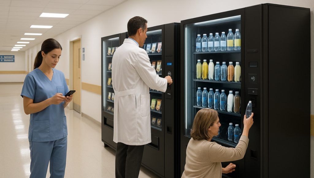 Modern vending machine fully stocked with colorful beverages